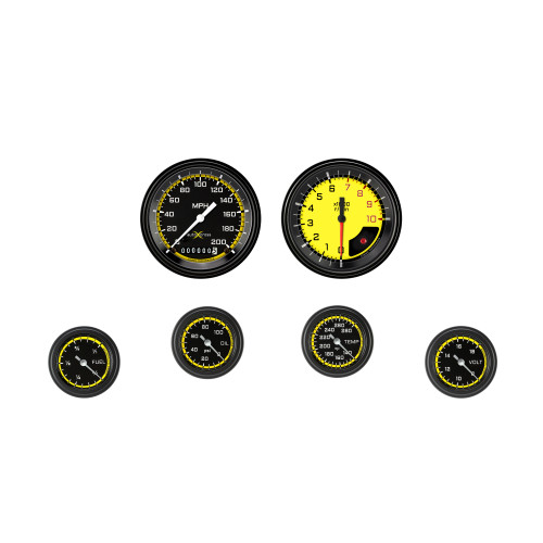 PartzBiz CM: AX101YBLF-AutoCross Yellow Six Gauge Set 101 PartzBiz CM: AX101YBLF-AutoCross Yellow Six Gauge Set 101