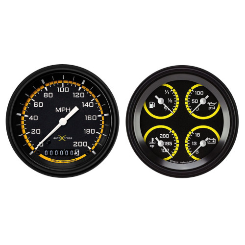 PartzBiz CM: AX02YBLF-Classic Instruments Auto Cross Yellow 6 Gauge Set PartzBiz CM: AX02YBLF-Classic Instruments Auto Cross Yellow 6 Gauge Set