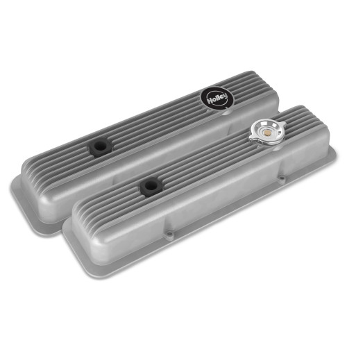 PartzBiz CM: 241-134-ฝาครอบวาล์ว Holley - Muscle Series - ครีบ - SBC - สีธรรมชาติ