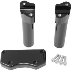 PartzBiz HD 0602-0589 - Gloss Black 4” Straight Risers 1” Handlebar Top Clamp Kit Harley Softail Dyna XL