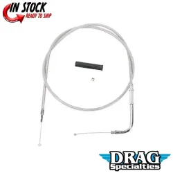 PartzBiz HD 0650-0303 - Braided Stainless Throttle Cable 43 1/2” 90 Degree 5” Harley 96-17 Big Twin Cam