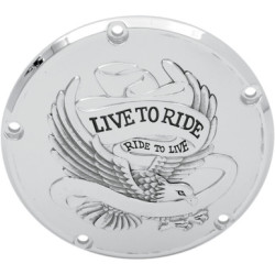 PartzBiz HD 1107-0157 - Drag Specialties Chrome 5 Hole Live To Ride Derby Cover Harley Big Twin 99-18 PartzBiz HD 1107-0157 - Drag Specialties Chrome 5 Hole Live To Ride Derby Cover Harley Big Twin 99-18