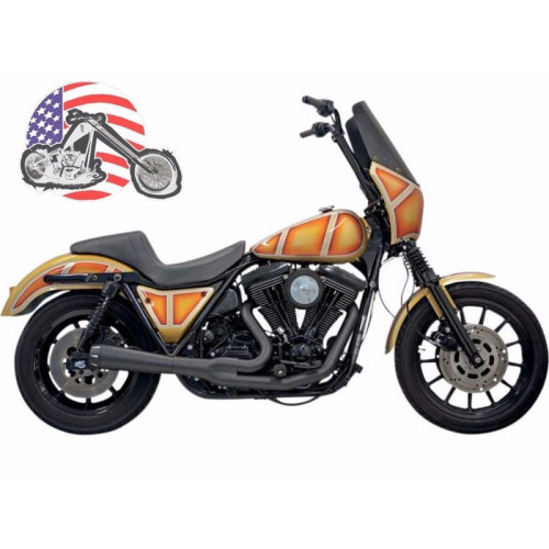 PartzBiz HD: 3443704-Black Bassani 2 into 1 Road Rage Exhaust System Pipe w Short Upswept Muffler FXR PartzBiz HD: 3443704-Black Bassani 2 into 1 Road Rage Exhaust System Pipe w Short Upswept Muffler FXR
