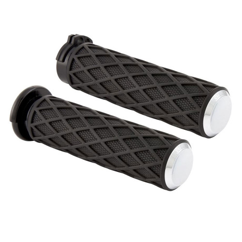 PartzBiz HD: 3485303-Arlen Ness Diamond Rubber Grips Chrome TBW Billet 1” Pair Harley Big Twin XL PartzBiz HD: 3485303-Arlen Ness Diamond Rubber Grips Chrome TBW Billet 1” Pair Harley Big Twin XL