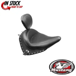 PartzBiz HD 79915 - Mustang Wide Chrome Studded Solo Seat w/ Driver Backrest 2016-2017 Harley FLSTC PartzBiz HD 79915 - Mustang Wide Chrome Studded Solo Seat w/ Driver Backrest 2016-2017 Harley FLSTC