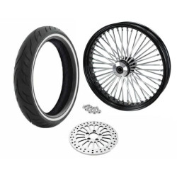 PartzBiz HD ACM2135BLKRMHBSD-WW-PACKAGE - 21 3.5 Black 46 Fat King Spoke Front Wheel Rim Package WW SD Single Disc Harley