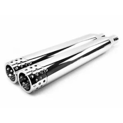 PartzBiz HD ACMCHS17C - 4” Chrome Swiss Cheese Drilled Slip-On Mufflers Exhaust Pipes Harley Touring 17+ PartzBiz HD ACMCHS17C - 4” Chrome Swiss Cheese Drilled Slip-On Mufflers Exhaust Pipes Harley Touring 17+