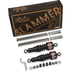 PartzBiz HD B28-1003B - Burly Black Slammer Shocks + Fork Springs Lowering Kit 2006-2014 Harley Dyna FXD