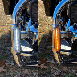PartzBiz HD CD-CB-AW-BCM-C - Custom Dynamics Chrome LED Amber White Engine Guard Lights 14-Up Harley Touring best new turn signal running light upgrade replacement custom chopper bagger motorcycle