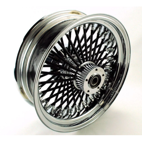 PartzBiz HD: 3441607-16 X 5.5 Black Spoke Chrome Rim 52 Fat Mammoth Rear Wheel 09-2020 Harley Touring PartzBiz HD: 3441607-16 X 5.5 Black Spoke Chrome Rim 52 Fat Mammoth Rear Wheel 09-2020 Harley Touring