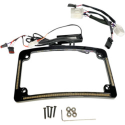 PartzBiz HD TF05-HD-B - Custom Dynamics Black Radius LED License Plate Tag Frame 97-13 Harley Softail bagger dresser custom motorcycle upgrade turn bake lights