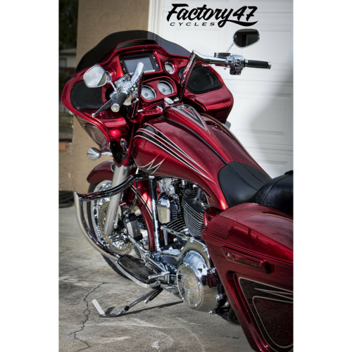 PartzBiz HD: 3487329-Factory 47 Signature Ape Hanger Handlebars 10” 1-1/4” Chrome Harley FLTR 15-22