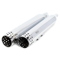 PartzBiz HD ACMCHS9516-4.5 - 4.5” Chrome Swiss Cheese Slip-On Mufflers Exhaust Pipes 95-16 Harley Touring