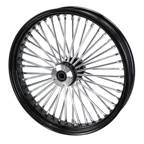 PartzBiz HD: 3462808-21 x 3.5 Chrome 46 Fat Spoke Front Black Rim Wheel Harley Softail Single Disc