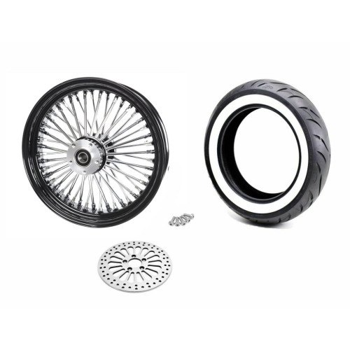 PartzBiz HD: 3462749-16 3.5 46 Fat King Spoke ดุมล้อหลังสีดำ แพ็คเกจยางล้อ Whitewall Harley