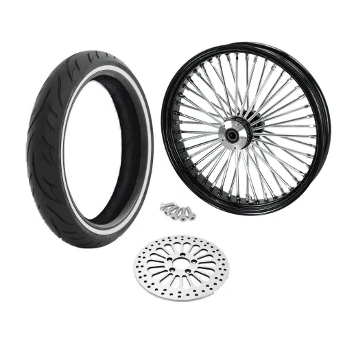 PartzBiz HD: 3462741-21 3.5 Black 46 Fat King Spoke Front Wheel Rim Package WW SD Single Disc Harley PartzBiz HD: 3462741-21 3.5 Black 46 Fat King Spoke Front Wheel Rim Package WW SD Single Disc Harley
