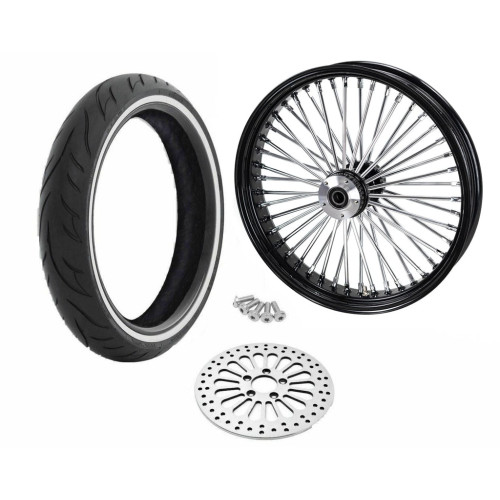 PartzBiz HD: 3463958-21 3.5 สีดำ 46 Fat King Spoke ขอบล้อหน้าแพ็คเกจ WW Single Disc 08+ Harley