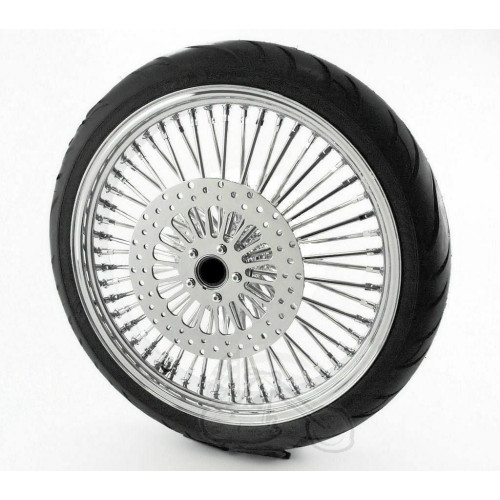PartzBiz HD: 3462755-21 3.5 Chrome 46 Fat Spoke Front Blackwall Wheel Tyre Package Harley Single Disc