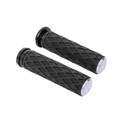 PartzBiz HD 500-008 - Arlen Ness Diamond Rubber Grips Chrome TBW Billet 1” Pair Harley Big Twin 06+ PartzBiz HD 500-008 - Arlen Ness Diamond Rubber Grips Chrome TBW Billet 1” Pair Harley Big Twin 06+