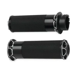 PartzBiz HD 07-331 - Arlen Ness Beveled Fusion Black Billet Hand Grips Rubber Cable Handlebar Harley PartzBiz HD 07-331 - Arlen Ness Beveled Fusion Black Billet Hand Grips Rubber Cable Handlebar Harley