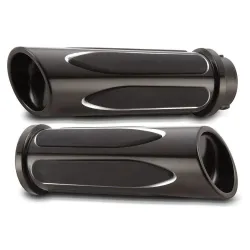 PartzBiz HD 07-051 - Arlen Ness Deep Cut Black Soft Touch Comfort Grips Hand Grip Set Harley Custom PartzBiz HD 07-051 - Arlen Ness Deep Cut Black Soft Touch Comfort Grips Hand Grip Set Harley Custom