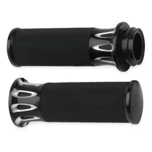 PartzBiz HD: 3461480-Arlen Ness Fusion Hand Grips Black Deep Cut Electronic Throttle 08-22 Harley TBW