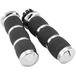 PartzBiz HD AIR-90 - Chrome Avon Air Cushioned 3-ring Rubber Grips Hand Grip Set Harley 1” Handlebars PartzBiz HD AIR-90 - Chrome Avon Air Cushioned 3-ring Rubber Grips Hand Grip Set Harley 1” Handlebars