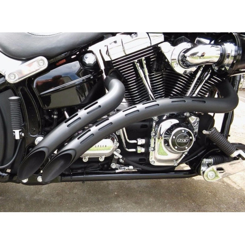 PartzBiz HD: 3443808-Bassani Black Radial Sweepers ท่อไอเสียแบบมีรู Heatshields Harley Softail FXD