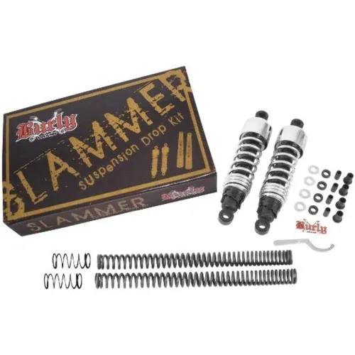 PartzBiz HD: 3444601-Burly Slammer Kit Lowering Front Fork Springs + Chrome Rear Shocks Harley Dyna