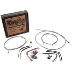 PartzBiz HD B30-1049 - Burly 14” Stainless Handlebar Control Cables Complete Kit Softail Harley 00-06