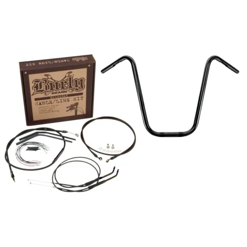 PartzBiz HD: 3446640-Burly Black 14 Apehanger Apes Handlebars Cable Extension Install Kit Harley Dyna