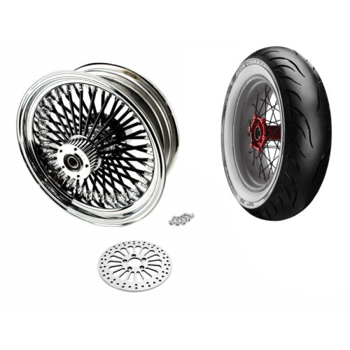 PartzBiz HD: 3492919-16 X 5.5 52 Fat Spoke Rear Wheel Chrome Rim Black Spokes Whitewall Tire Package