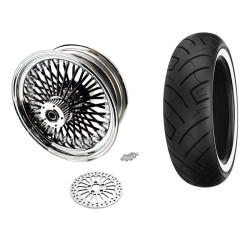 PartzBiz HD MS18562242A-BLKSPK-WWPACKAGE - 18 5.5 Chrome 52 Black Fat Spoke Rear Wheel Package ABS Rim Tire Harley Touring