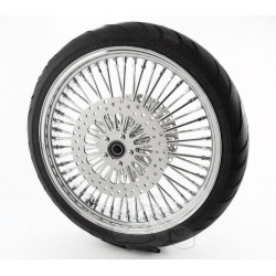 PartzBiz HD MS21580642-BWPACKAGE + ROTOR SEL - 21 3.5 Chrome 52 Mammoth Fat Spoke Front Wheel Tire Package BW Harley Softail FX