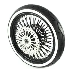 PartzBiz HD MS21580938 BLKSPRMHB-WW-PACKAGE - Black 21 3.5 52 Fat Spoke Mammoth Front Wheel 120 Whitewall Tire Package Touring