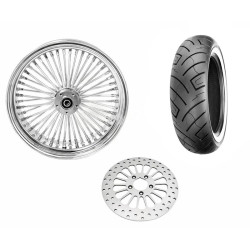 PartzBiz HD MS18562242-WWPACKAGE - Chrome 52 Fat Spoke 18 x 5.5 Rear Wheel Rim Tire Package WW Harley Touring 2009+