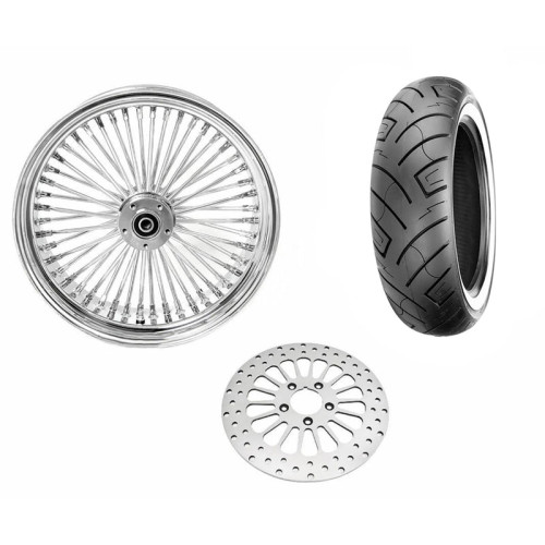 PartzBiz HD: 3489877-Chrome 52 Fat Spoke 18 x 5.5 Rear Wheel Rim Tire Package WW Harley Touring 2009+