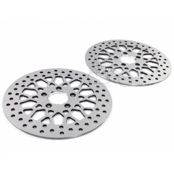 PartzBiz HD M-RT-2160 X2 - Polished Mesh Front Dual Disc Brake Rotor Set Pair Harley Touring Dresser Bagger
