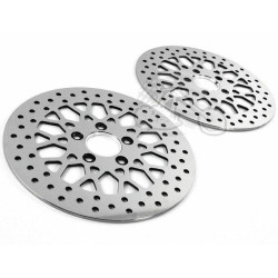PartzBiz HD M-RT-2160 + M-RT-2162 - Polished 11.5” Mesh Spoke Stainless Front Rear Disc Brake Rotors Pair Set Harley