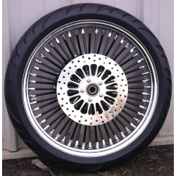 PartzBiz HD MS21580942BLKSPKBWPACKAGE - Black 21 3.5 52 Fat Spoke Mammoth Front Wheel Tire Package Harley Touring 08+ BW