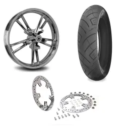 PartzBiz HD M-213FH038C-ABS-BWWheelPackage - 21 3.5 Chrome Enforcer Billet Front Wheel Rim BW Tire Package Harley Touring ABS