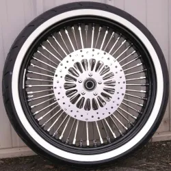 PartzBiz HD MS21580942A BLK RH-WW-PACKAGE - Black 21 3.5 52 Fat Spoke Mammoth Front Wheel Tire Package Harley Touring ABS WW