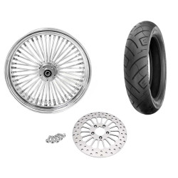 PartzBiz HD MS18562242A-BWPACKAGE - Chrome 52 Fat Spoke 18 x 5.5 Rear Wheel Tire Package BW Harley Touring ABS 2009+