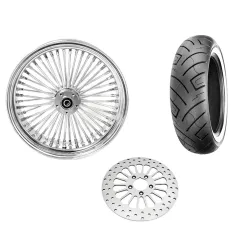 PartzBiz HD MS18562242A-WWPACKAGE - Chrome 52 Fat Spoke 18 x 5.5 Rear Wheel Tire Package WW Harley Touring ABS 2009+