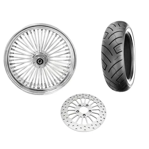 PartzBiz HD: 3447567-Chrome 52 Fat Spoke 18 x 5.5 Rear Wheel Tire Package WW Harley Touring ABS 2009+