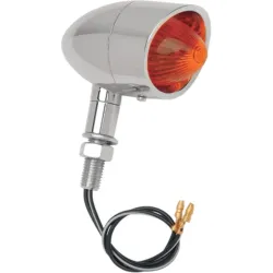 PartzBiz HD 2040-0279 - Chrome Mini Retro ด้านหน้าด้านหลังไฟสัญญาณ Amber เลนส์สีแดง Harley Chopper