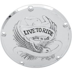 PartzBiz HD 1107-0157 - Drag Specialties Chrome 5 Hole Live To Ride Derby Cover Harley Big Twin 99-18 PartzBiz HD 1107-0157 - Drag Specialties Chrome 5 Hole Live To Ride Derby Cover Harley Big Twin 99-18