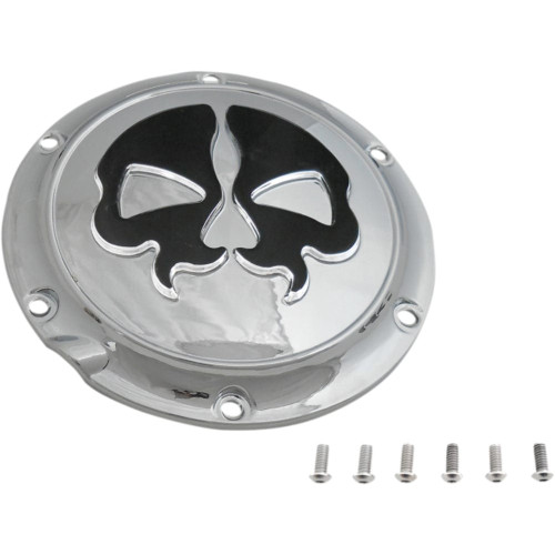 PartzBiz HD: 3462601-Drag Specialties Black Skull Derby Cover Accent Chrome 04+ XL Harley Sportster