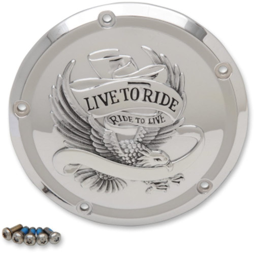 PartzBiz HD: 3462688-Drag Specialties Live To Ride Eagle Derby Cover Chrome Accent 16+ Harley Touring