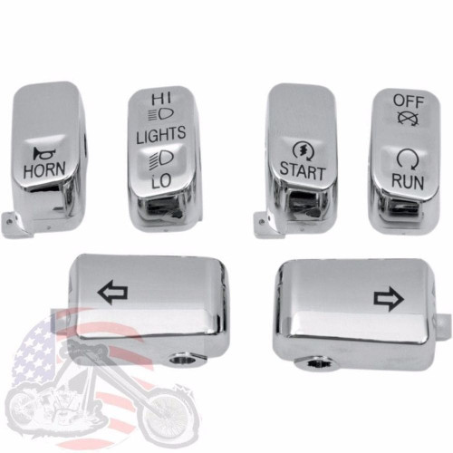 PartzBiz HD: 3450241-Drag 6 Piece Chrome Button Switch Cap Handlebar Control Kit Harley Dyna Softail